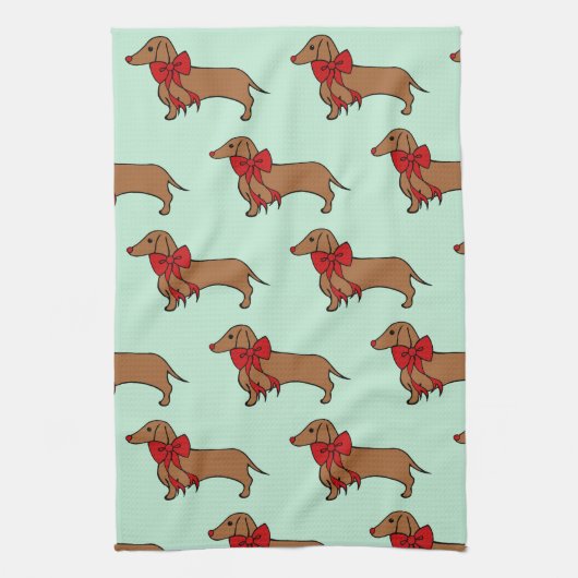 Retro Kerstmis Dachshund Keuken Handdoek Gift (Verticaal)