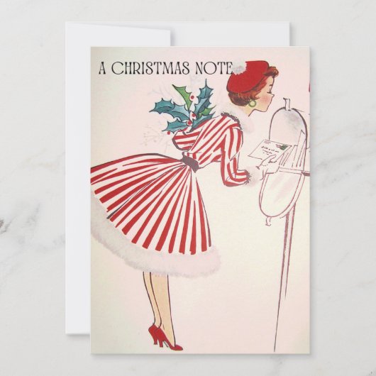 Retro Kerstmis Dame in het Rood met Feestdagenkaart (Voorkant)