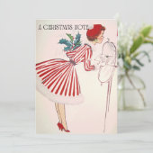 Retro Kerstmis Dame in het Rood met Feestdagenkaart (Staand voorkant)