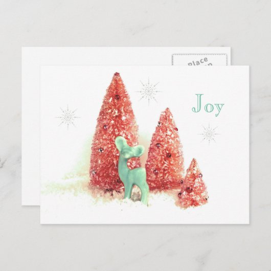 Retro Kerstmis Deer Joy met Snowflakes Feestdagenkaart (Voorkant / Achterkant)
