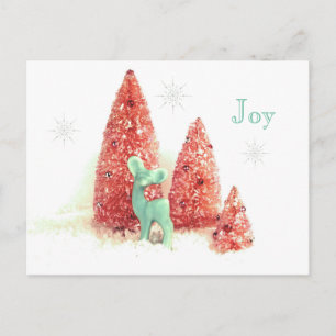 Retro Kerstmis Deer Joy met Snowflakes Feestdagenkaart