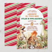 Retro Kerstmis Dinosaur Sibling Verjaardag  Kaart (Voorkant / Achterkant)