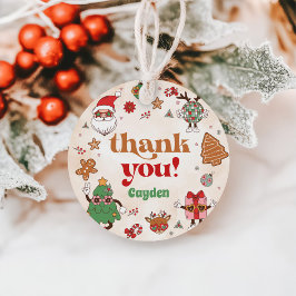 Retro Kerstmis Eerste Verjaardagsfeest Bedankjes Labels