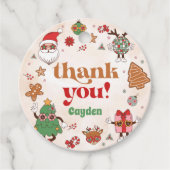 Retro Kerstmis Eerste Verjaardagsfeest Bedankjes Labels (Voorkant)