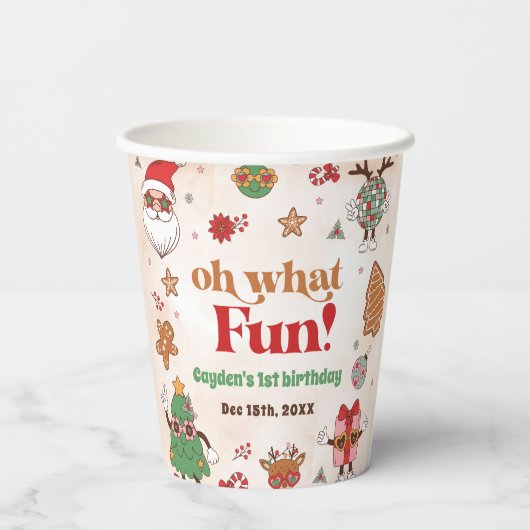 Retro Kerstmis Eerste Verjaardagsfeest Papieren Bekers (Achterkant)