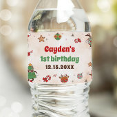 Retro Kerstmis Eerste Verjaardagsfeest Waterfles Etiket