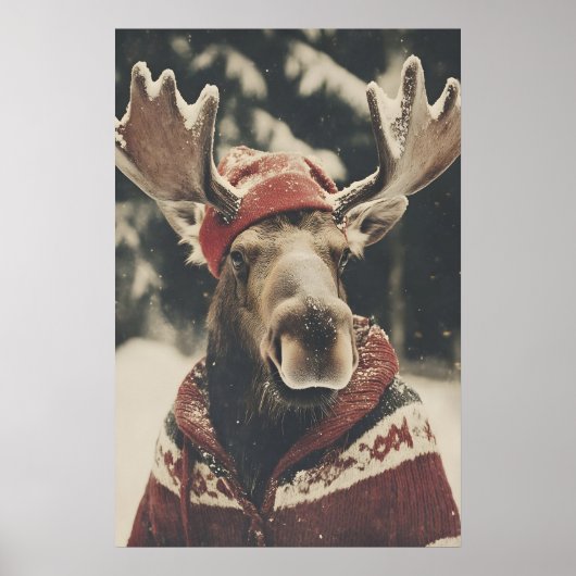 Retro Kerstmis Eland Kunstprint, Vakantiedecoratie Poster (Voorkant)