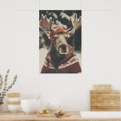 Retro Kerstmis Eland Kunstprint, Vakantiedecoratie Poster (Keuken)