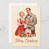 Retro Kerstmis Familie Feestdagenkaart (Voorkant / Achterkant)