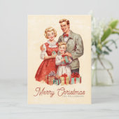 Retro Kerstmis Familie Feestdagenkaart (Staand voorkant)