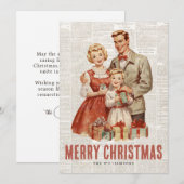 Retro Kerstmis familie op oude krantenachtergrond Feestdagenkaart (Voorkant / Achterkant)