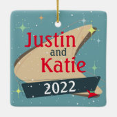  Retro Kerstmis  feestdag 1950 Keramisch Ornament (Achterkant)