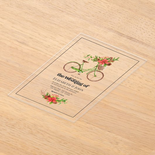 Retro Kerstmis Fietsvakantie Trouwen Acryl Uitnodigingen (Laagn)