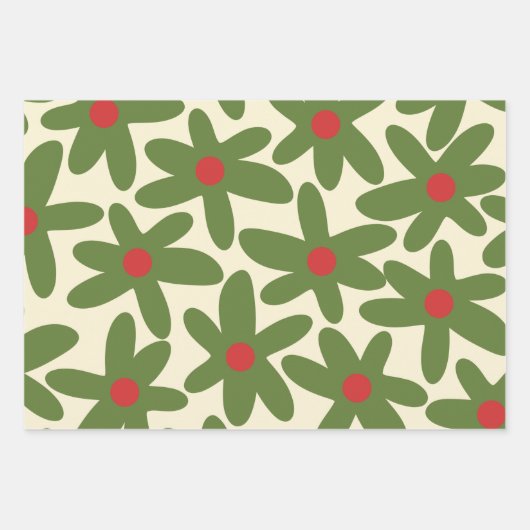 Retro Kerstmis Floral Daisy Pattern Inpakpapier Vel (Voorkant 2)
