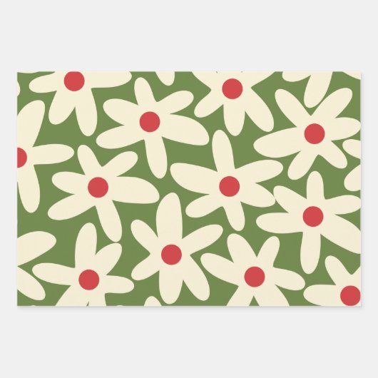 Retro Kerstmis Floral Daisy Pattern Inpakpapier Vel (Voorkant)