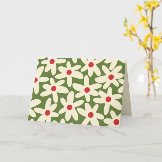Retro Kerstmis Floral Daisy Pattern Kaart (Gele Bloem)