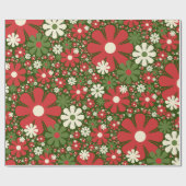 Retro Kerstmis Floral Fantasy Pattern Green Cadeaupapier (Vlak)