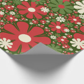 Retro Kerstmis Floral Fantasy Pattern Green Cadeaupapier (Hoek)