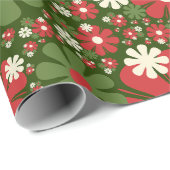 Retro Kerstmis Floral Fantasy Pattern Green Cadeaupapier (Rol Hoek)