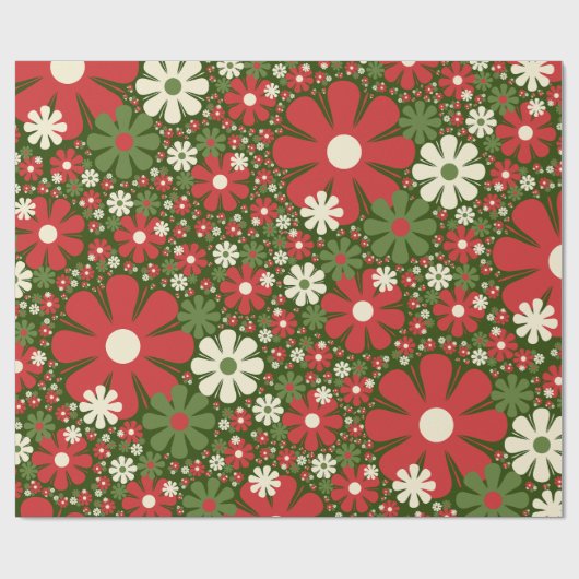 Retro Kerstmis Floral Fantasy Pattern Green Cadeaupapier (Vlak)