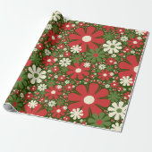 Retro Kerstmis Floral Fantasy Pattern Green Cadeaupapier (Uitgerold)