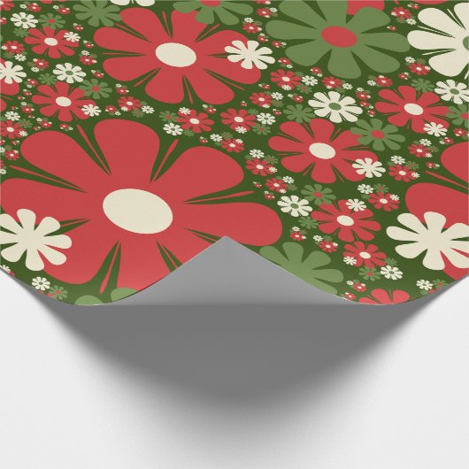 Retro Kerstmis Floral Fantasy Pattern Green Cadeaupapier (Hoek)