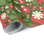 Retro Kerstmis Floral Fantasy Pattern Green Cadeaupapier (Rol Hoek)