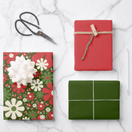 Retro Kerstmis Floral Fantasy Pattern Green Inpakpapier Vel