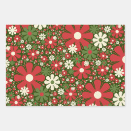 Retro Kerstmis Floral Fantasy Pattern Green Inpakpapier Vel