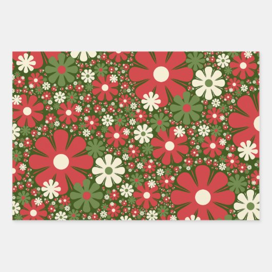 Retro Kerstmis Floral Fantasy Pattern Green Inpakpapier Vel (Voorkant)