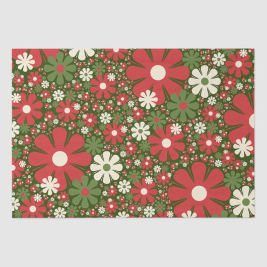 Retro Kerstmis Floral Fantasy Pattern Green Tissuepapier (Voorkant)