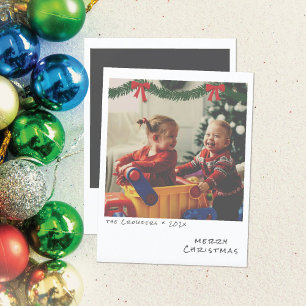 Retro Kerstmis Fotokaart - Groene & Rode Slinger Feestdagenkaart