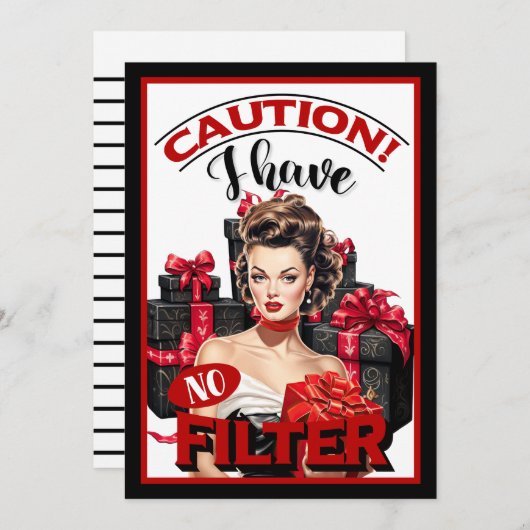 Retro Kerstmis Geen Filter Pinup Bedankkaart (Voorkant / Achterkant)