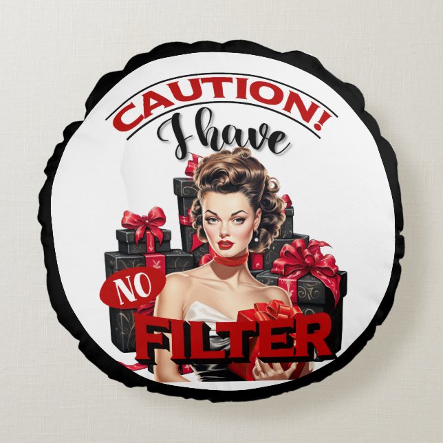 Retro Kerstmis Geen Filter Pinup Rond Kussen (Voorkant)