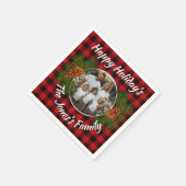 Retro Kerstmis gepersonaliseerde rode plaid pineco Servet (Hoek)