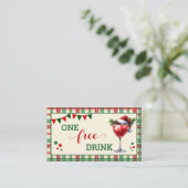 Retro Kerstmis Geruite Gratis Drank Feest Ticket (Staand voorkant)