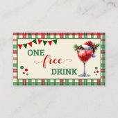 Retro Kerstmis Geruite Gratis Drank Feest Ticket (Voorkant)