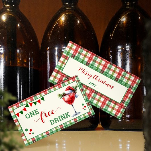 Retro Kerstmis Geruite Gratis Drank Feest Ticket