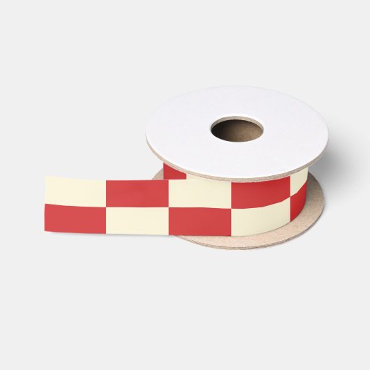 Retro Kerstmis Geruite Rood Crème Patroon Satijnen Lint (Spoel)