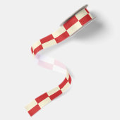 Retro Kerstmis Geruite Rood Crème Patroon Satijnen Lint (Achterkant)