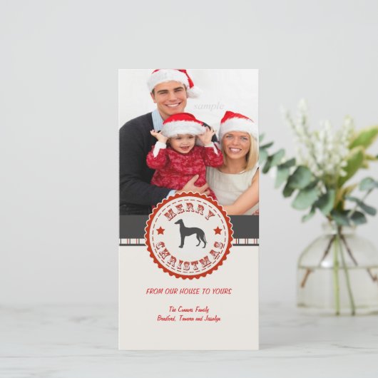 Retro Kerstmis Greyhound Hond Custom Foto Feestdagenkaart (Staand voorkant)