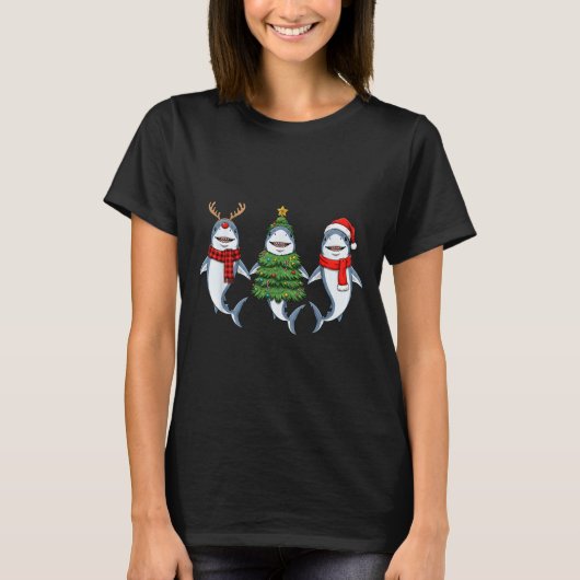Retro Kerstmis Haai Kerstman Rendier T-shirt (Voorkant)