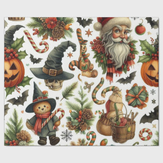 Retro Kerstmis & Halloween Naadloos Patroon Cadeaupapier