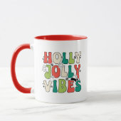 Retro Kerstmis "Holly Jolly Vibes" Citaat koffie Mok (Links)