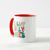 Retro Kerstmis "Holly Jolly Vibes" Citaat koffie Mok (Voorkant links)