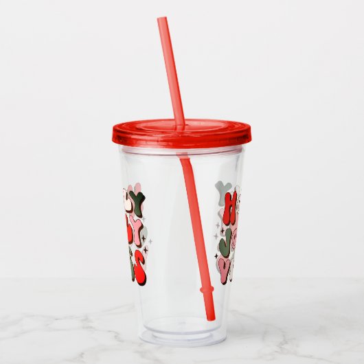 Retro Kerstmis Holly Jolly Vibes Trendy Feestdagen Acryl Drinkbeker (Links)