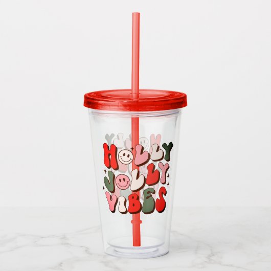 Retro Kerstmis Holly Jolly Vibes Trendy Feestdagen Acryl Drinkbeker (Voorkant)