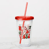 Retro Kerstmis Holly Jolly Vibes Trendy Feestdagen Acryl Drinkbeker (Achterkant)