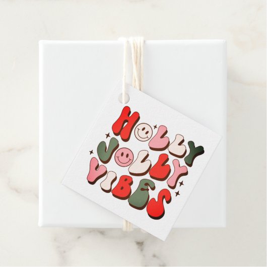 Retro Kerstmis Holly Jolly Vibes Trendy Feestdagen Bedankjes Labels (In situ)
