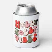 Retro Kerstmis Holly Jolly Vibes Trendy Feestdagen Blikjeskoeler (Blikje Voorkant)